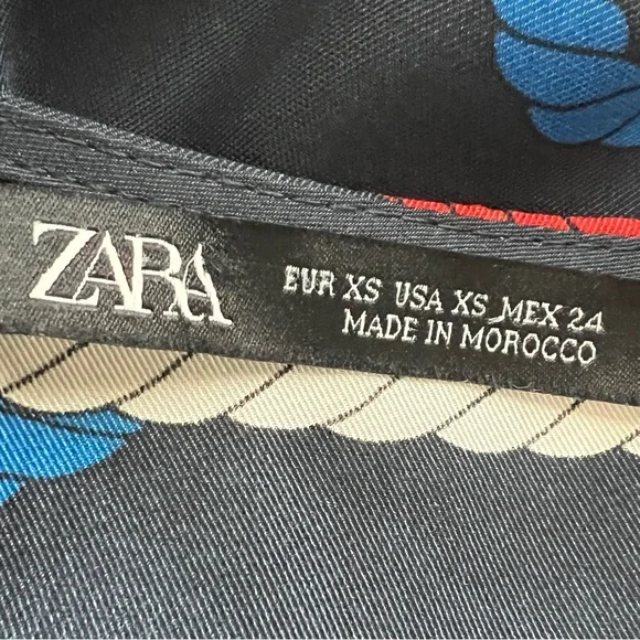 ZARA Nautical Chain Knot Print Dress Navy Double Breasted Mini XS NWT - Picture 9 of 11